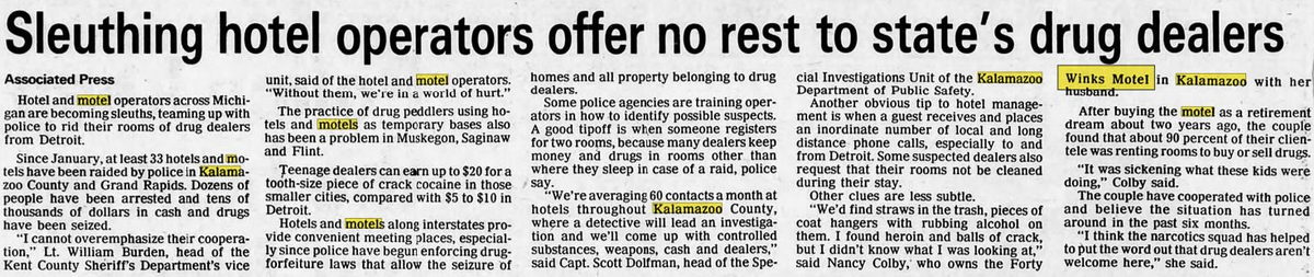 40 Winks Motel - Aug 16 1989 Article On Drug Problems (newer photo)